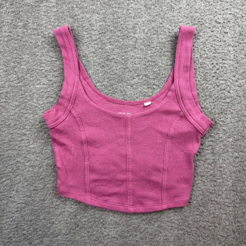 PAC Cares Ribbed Corset Tank Top Womens XS Magenta Pink Scoop Neck Crop Camisole